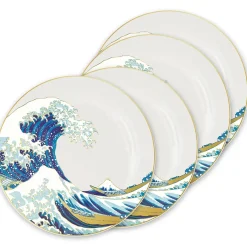 Die Große Welle von Kanagawa Set aus 4 Tellern