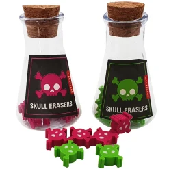 Totenkopf-Radiergummis in Erlenmeyer-Kolben