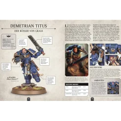 Warhammer 40k Lexikon der Figuren mit Leutnant Titus Miniatur